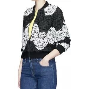 alice + Olivia Felisa Lace Bomber Jacket Floral Black White Size XS